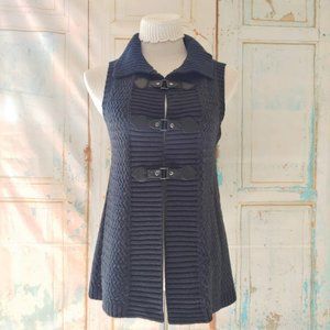 Style & Co petite cable knit cardigan button sleeveless sweater/sizePM/navy blue
